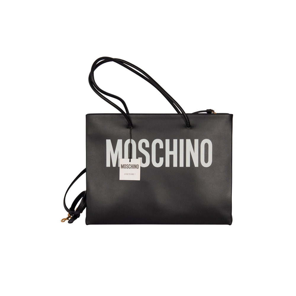 MOSCHINO Black Leather Logo Tote Bag Medium - Picture 7 of 8